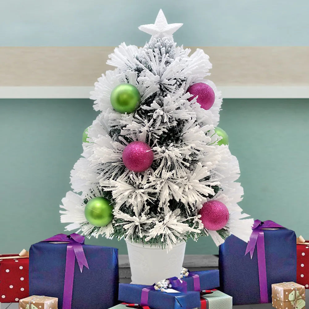 60cm Purple Snowy Christmas Tree in Pot Fibre Optic with Bright LED Lights and Baubles