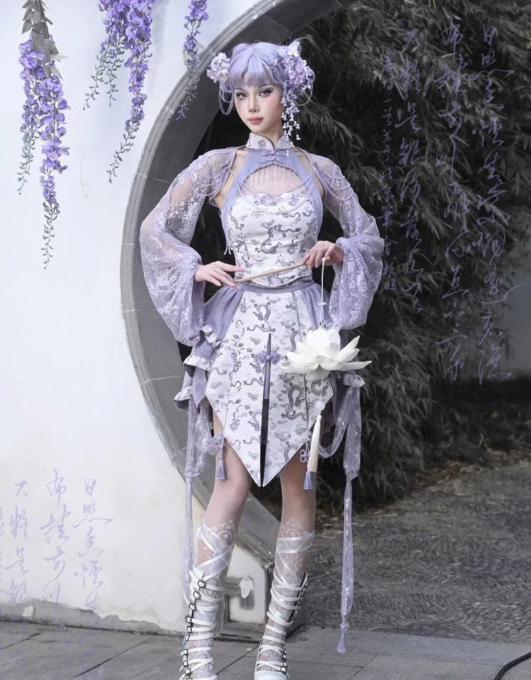 [Blood Supply] Dragon In Wisteria Chinese Lolita Fashion Set Mini Skirt