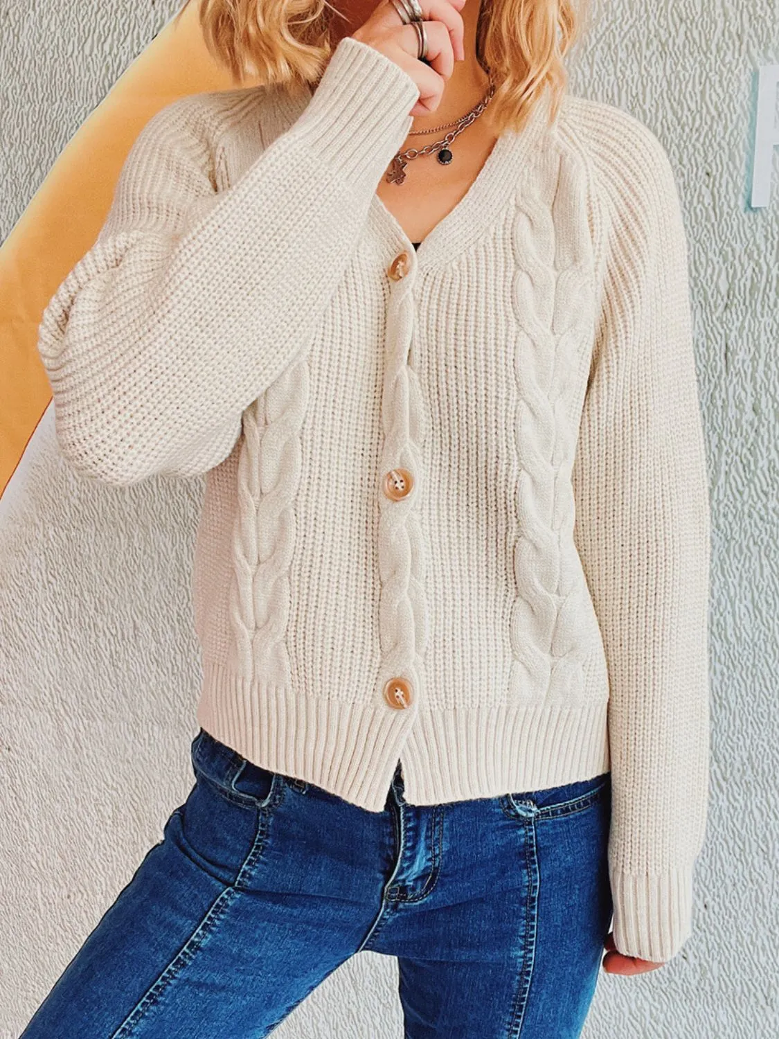 Cable-Knit V-Neck Button Down Long Sleeve Cardigan | Winter Fashion | Fall Fashion