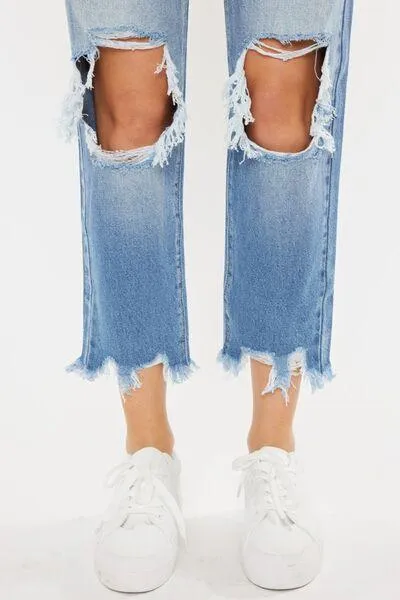 Kancan High Waist Chewed Up Straight Denim