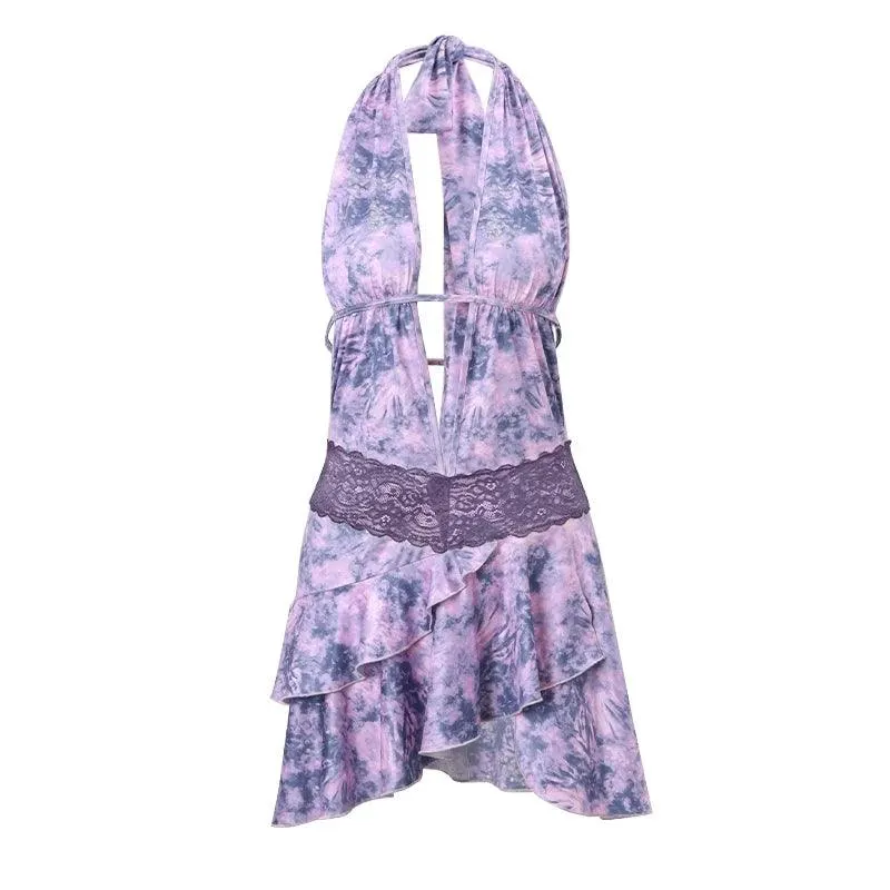 Spring/Winter Halterneck Dress: Purple Lotus Leaf Skirt - Fashion Statement